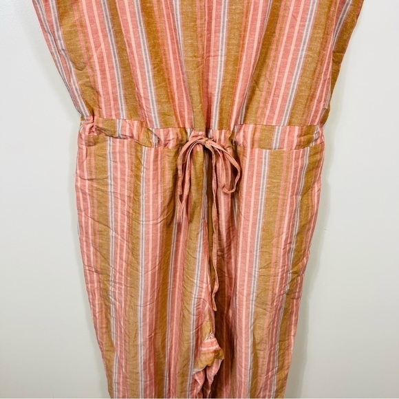 Anthropologie DREW Brown Striped Sleeveless Linen Blend Jogger Jumpsuit - LARGE - Picture 6 of 15
